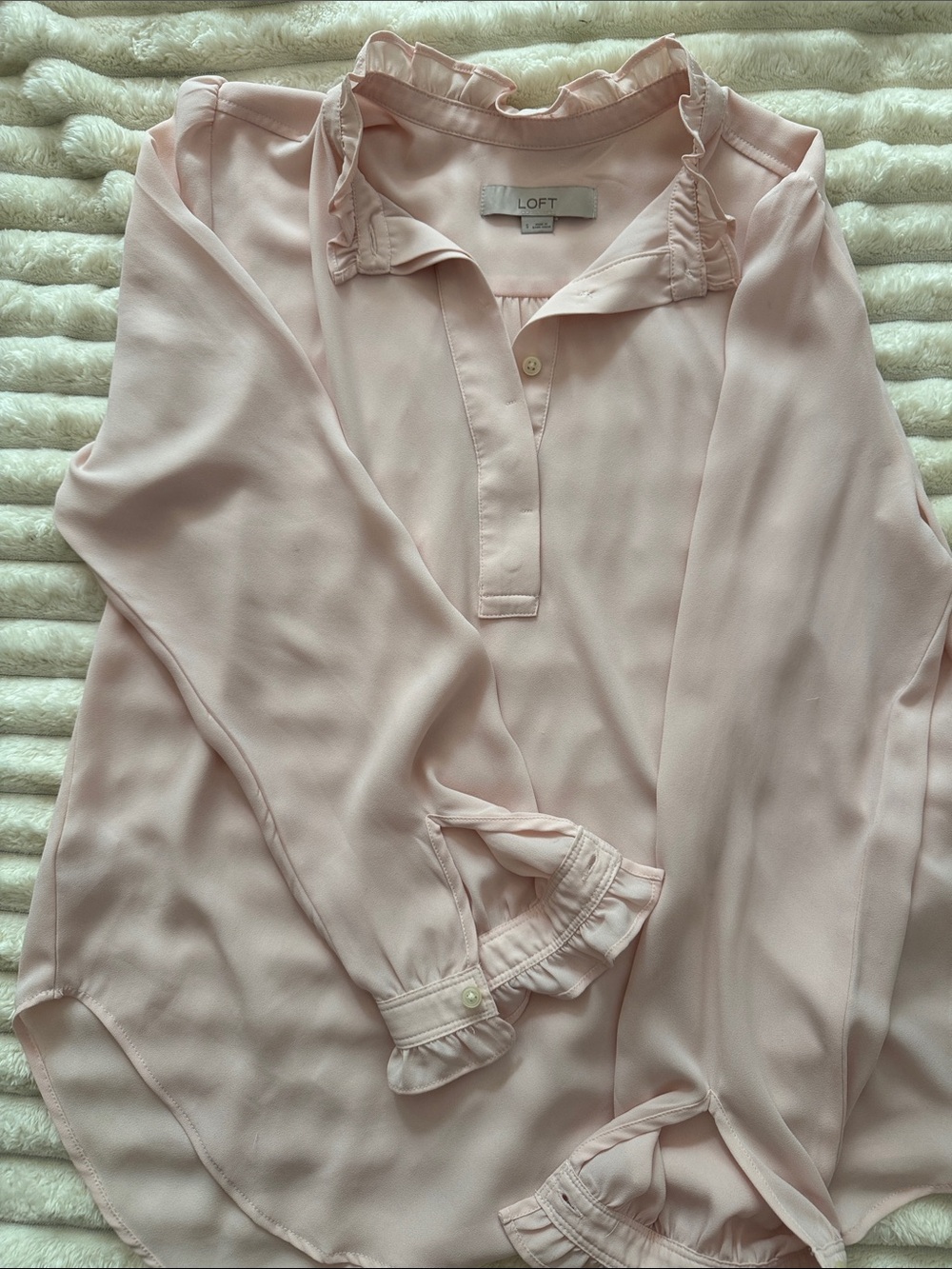 LOFT Pale Blush Ruffle Collar Long-Sleeve Blouse